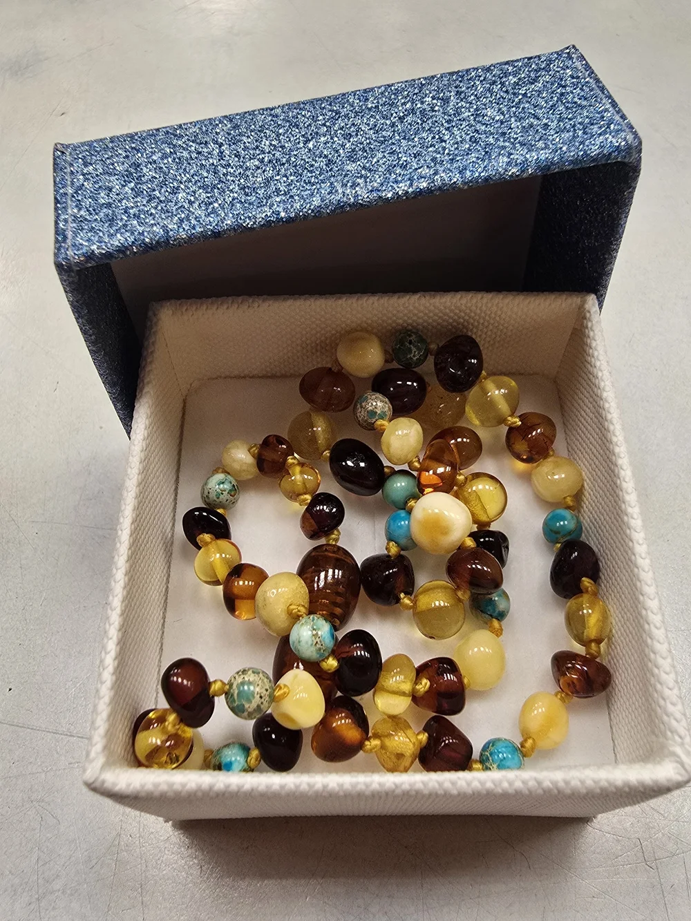 Amber and Turquoise Beaded Necklace - Women Jewelry